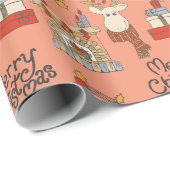 Funny Cartoon Reindeer Cadeaus kerstpatroon Cadeaupapier (Rol Hoek)