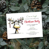 Funny cartoon reindeer Christmas party invitation Kaart