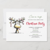 Funny cartoon reindeer Christmas party invitation Kaart (Voorkant)