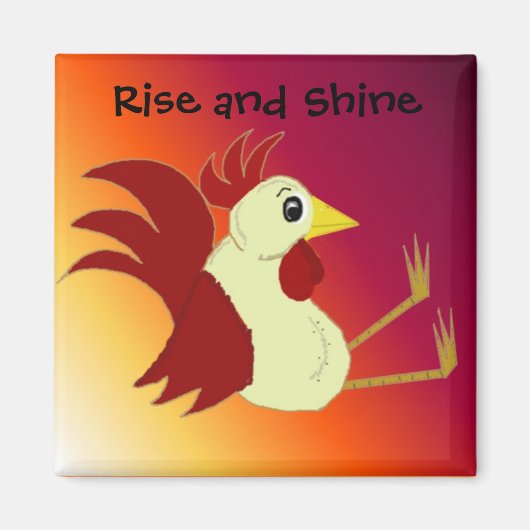Funny Cartoon Rooster met Gezegde Magneet (Voorkant)