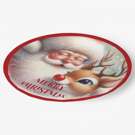 Funny Cartoon Santa Claus Christmas Paper Plates Papieren Bordje (Gekanteld)