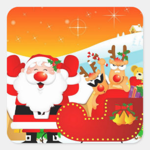 Funny Cartoon Santa Claus Vierkante Sticker