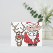 Funny Cartoon Santa en Rudolph Feestdagenkaart (Staand voorkant)
