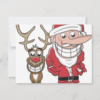 Funny Cartoon Santa en Rudolph Feestdagenkaart