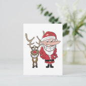 Funny Cartoon Santa en Rudolph Feestdagenkaart (Staand voorkant)