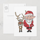 Funny Cartoon Santa en Rudolph Feestdagenkaart (Voorkant / Achterkant)