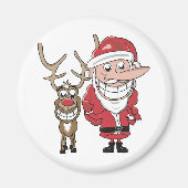 Funny Cartoon Santa en Rudolph Magneet (Voorkant)