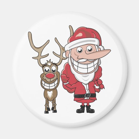 Funny Cartoon Santa en Rudolph Magneet (Voorkant)