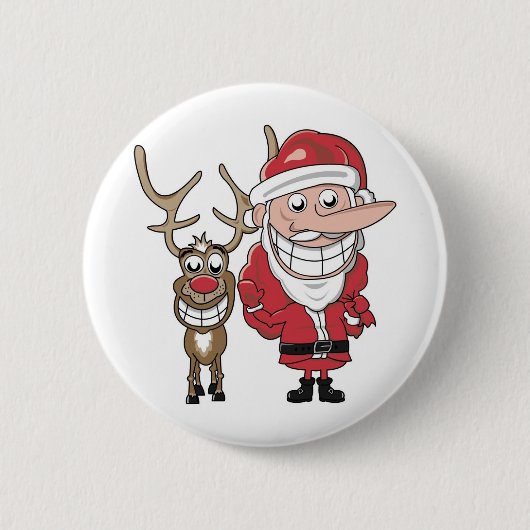 Funny Cartoon Santa en Rudolph Ronde Button 5,7 Cm (Voorkant)