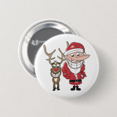Funny Cartoon Santa en Rudolph Ronde Button 5,7 Cm (Voorkant /achterkant)