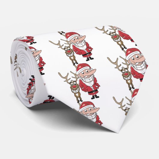 Funny Cartoon Santa en Rudolph Stropdas (Opgerold)