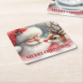 Funny Cartoon Santa Rudolph Christmas Drink Coaste Kartonnen Onderzetters (Schuin)