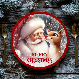 Funny Cartoon Santa Rudolph Kids Christmas Plates Papieren Bordje