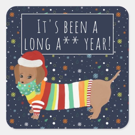 Funny Cartoon Sause Dog Long Year Kerstmis 2020 Vierkante Sticker (Voorkant)