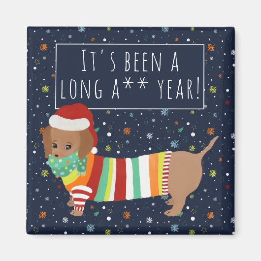 Funny Cartoon Sause Dog Long Year Kerstmis 2021 Magneet (Voorkant)
