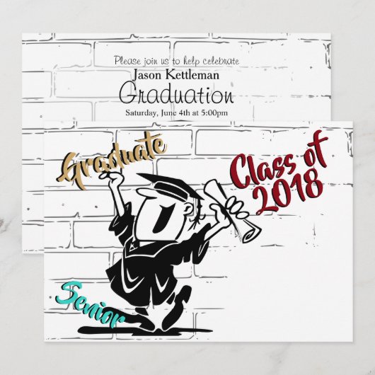 Funny Cartoon Senior Male 🎓 Afstuderen (add Year) Kaart (Voorkant / Achterkant)