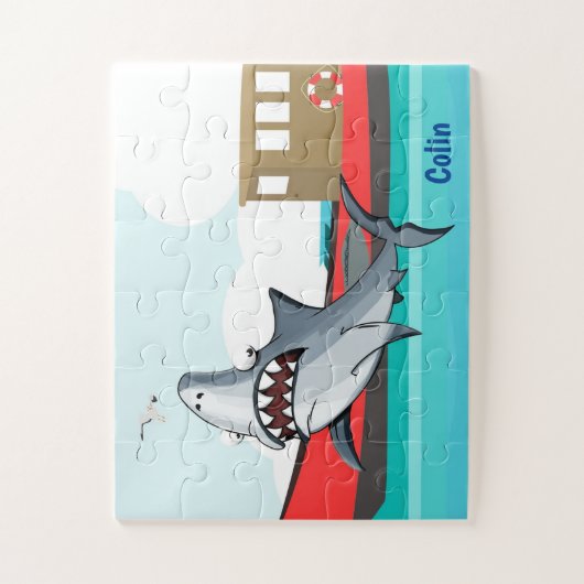 Funny Cartoon Shark in Water | Aangepaste Kinderen Legpuzzel (Verticaal)