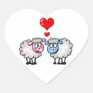 Funny cartoon sheeps, bruiloft paar hart sticker