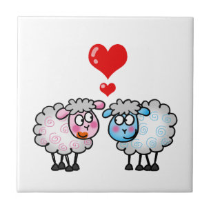 Funny cartoon sheeps, bruiloft paar tegeltje