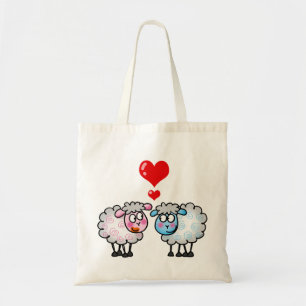 Funny cartoon sheeps, bruiloft paar tote bag