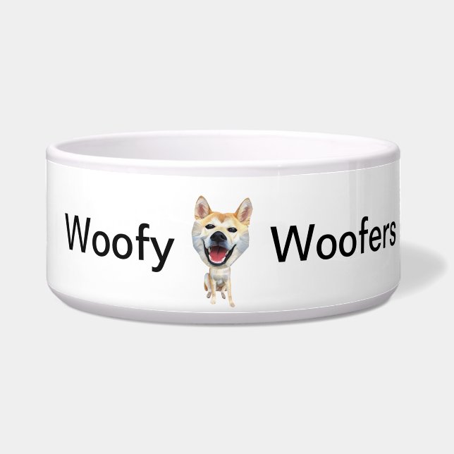 Funny Cartoon Shiba Inu Woofy Woofers Dog Bowl Voerbakje (Voorkant)