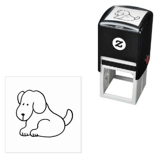 Funny Cartoon Sitting Dog  Zelfinktende Stempel (In situ)