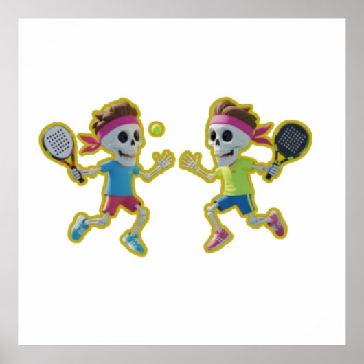 Funny Cartoon Skeletons Playing Padel Tennis – 3D  Poster (Voorkant)