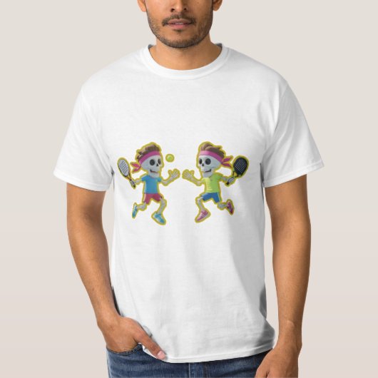 Funny Cartoon Skeletons Playing Padel Tennis – 3D T-shirt (Voorkant)