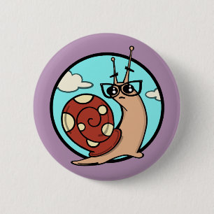 FUNNY CARTOON SNAIL GRAPHIC ROUND PIN BACK BUTTON