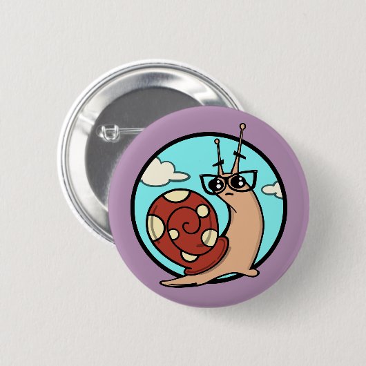 FUNNY CARTOON SNAIL GRAPHIC ROUND PIN BACK BUTTON (Voorkant /achterkant)