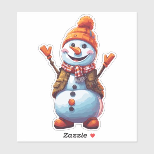 Funny cartoon Snowman Sticker (Vel)