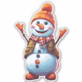 Funny cartoon Snowman Sticker (Voorkant)