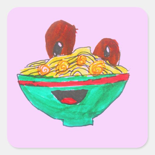 Funny cartoon spaghetti meatballen vierkante sticker (Voorkant)