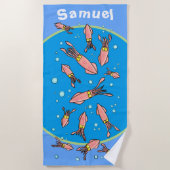 Funny cartoon squid school met blauwe bubbels strandlaken (Voorkant)