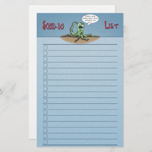 Funny Cartoon Stationery: Squid-do list check box (Voorkant / Achterkant)