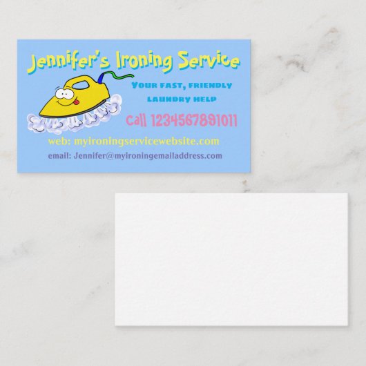 Funny cartoon strijken wasgoed visitekaartje (Voorkant / Achterkant)