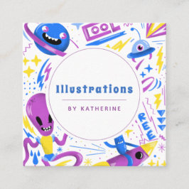 Funny Cartoon Style Illustration Graphic Designer Vierkante Visitekaartje