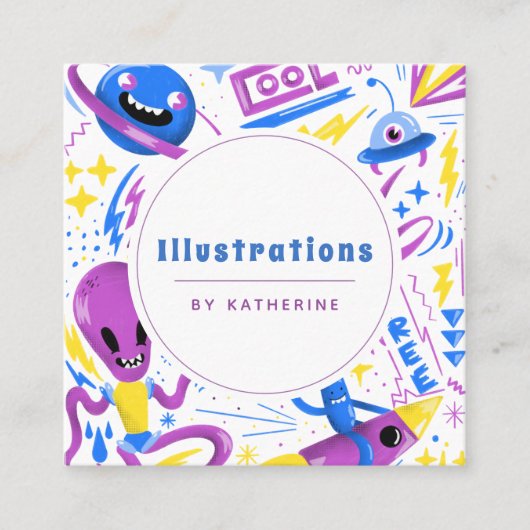 Funny Cartoon Style Illustration Graphic Designer Vierkante Visitekaartje (Voorkant)