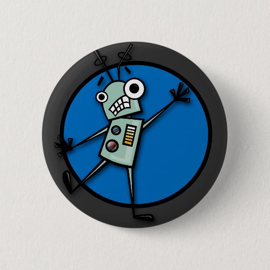 FUNNY CARTOON STYLE ROBOT GRAPHIC ROUND BUTTON (Voorkant)