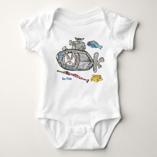 Funny Cartoon Submarine Fishing Baby Romper (Voorkant)