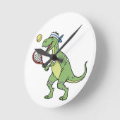  Funny Cartoon T-Rex Playing Tennis Dinosaur Ronde Klok (Hoek)