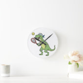  Funny Cartoon T-Rex Playing Tennis Dinosaur Ronde Klok (Huis)