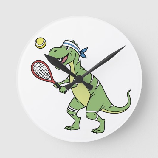  Funny Cartoon T-Rex Playing Tennis Dinosaur Ronde Klok (Voorkant)