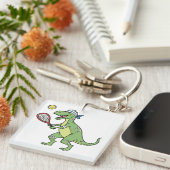  Funny Cartoon T-Rex Playing Tennis Dinosaur Sleutelhanger (Voorkant Rechts)