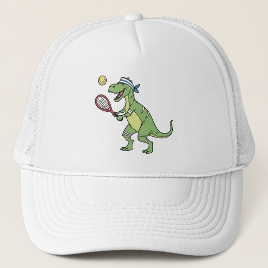 Funny Cartoon T-Rex Playing Tennis Dinosaur Trucker Pet (Voorkant)