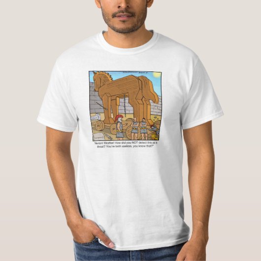 Funny Cartoon T-shirt- Trojan Horse T-shirt (Voorkant)
