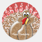 Funny Cartoon Thanksgiving Turkije Ronde Sticker (Voorkant)