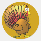 Funny Cartoon Thanksgiving Turkije Ronde Sticker (Voorkant)