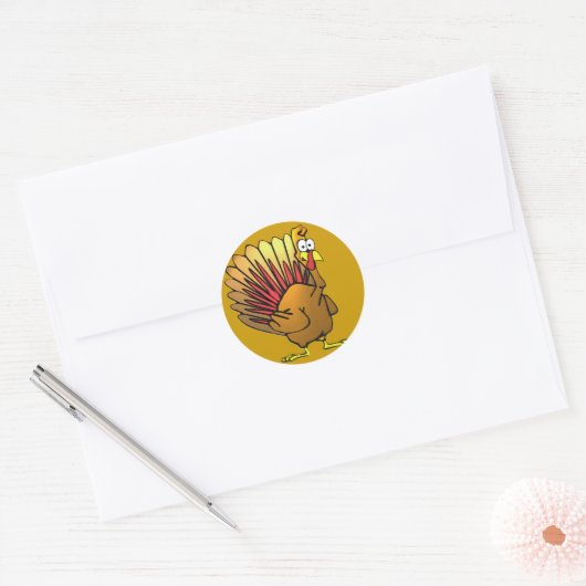 Funny Cartoon Thanksgiving Turkije Ronde Sticker (Envelop)
