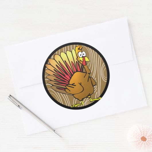 Funny Cartoon Thanksgiving Turkije Ronde Sticker (Envelop)